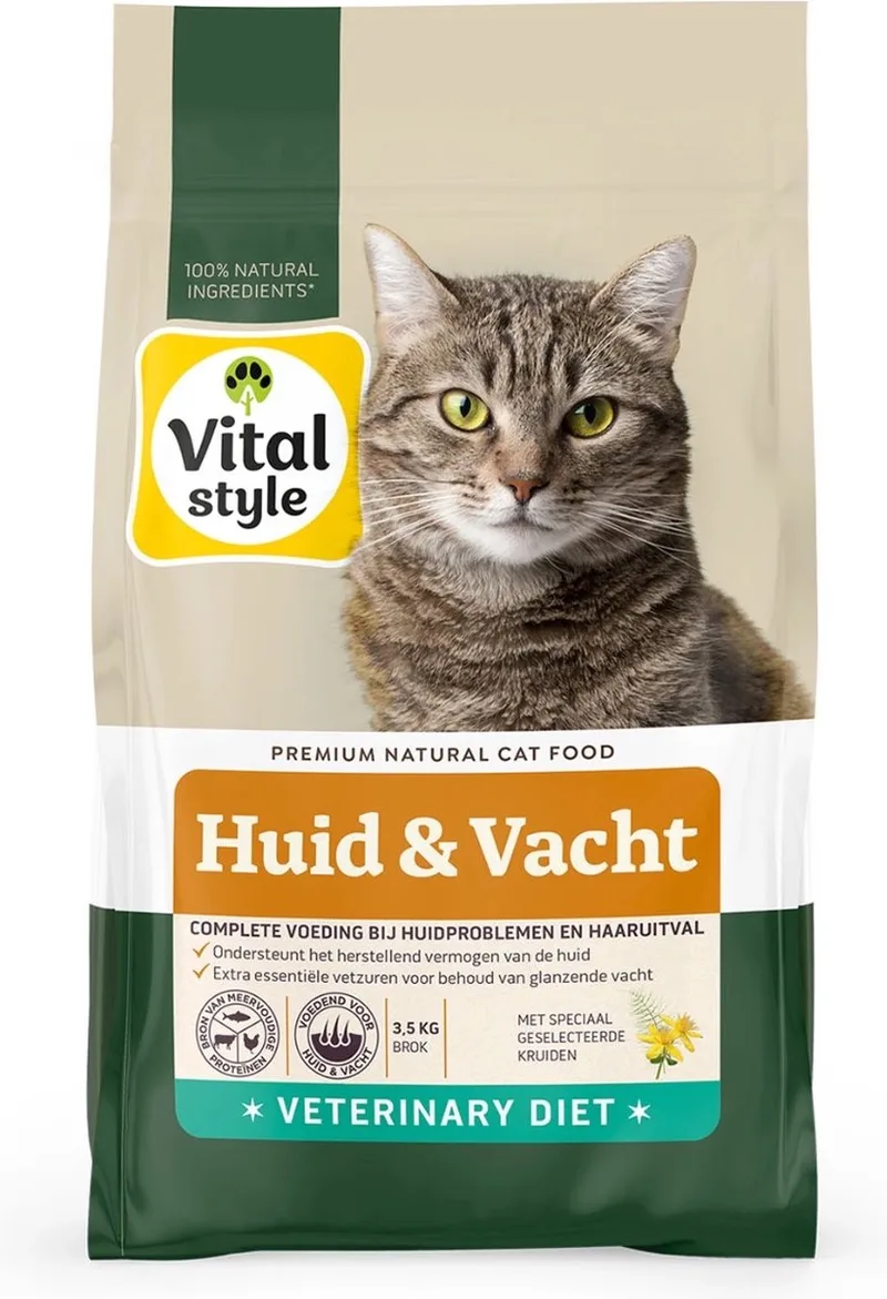 Huid & Vacht - Kattenbrokken - Ondersteunt Bij Huidproblemen En Extreem Verharen - Met o.a. Mariadistel & Heermoes - 3,5 kg de VitalStyle – photo produit