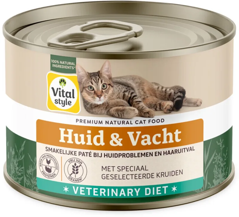 Kattenvoer Blik Huid & Vacht - 12 x 200 gr - Voordeelverpakking by VitalStyle – product photo