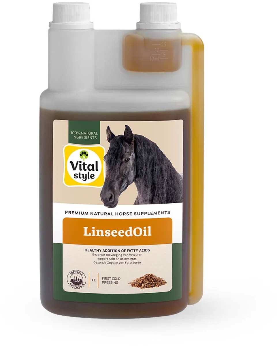 LijnzaadOlie - Paarden Supplement - Eerste Koude Persing - Spijsvertering, Huid & Glanzende Vacht - 1 L de VitalStyle – photo produit
