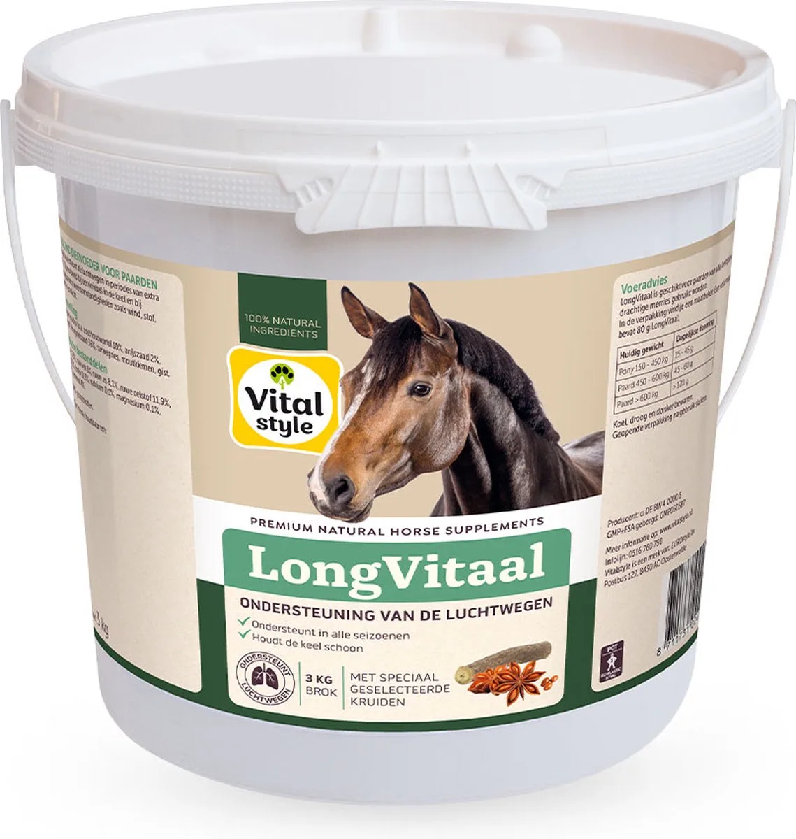 Longvitaal - Paarden Supplement - Ondersteunt Luchtwegen Bij Seizoensgebonden Omstandigheden - Met o.a.Fenegriek & Anijszaad - 3 kg de VitalStyle – photo produit