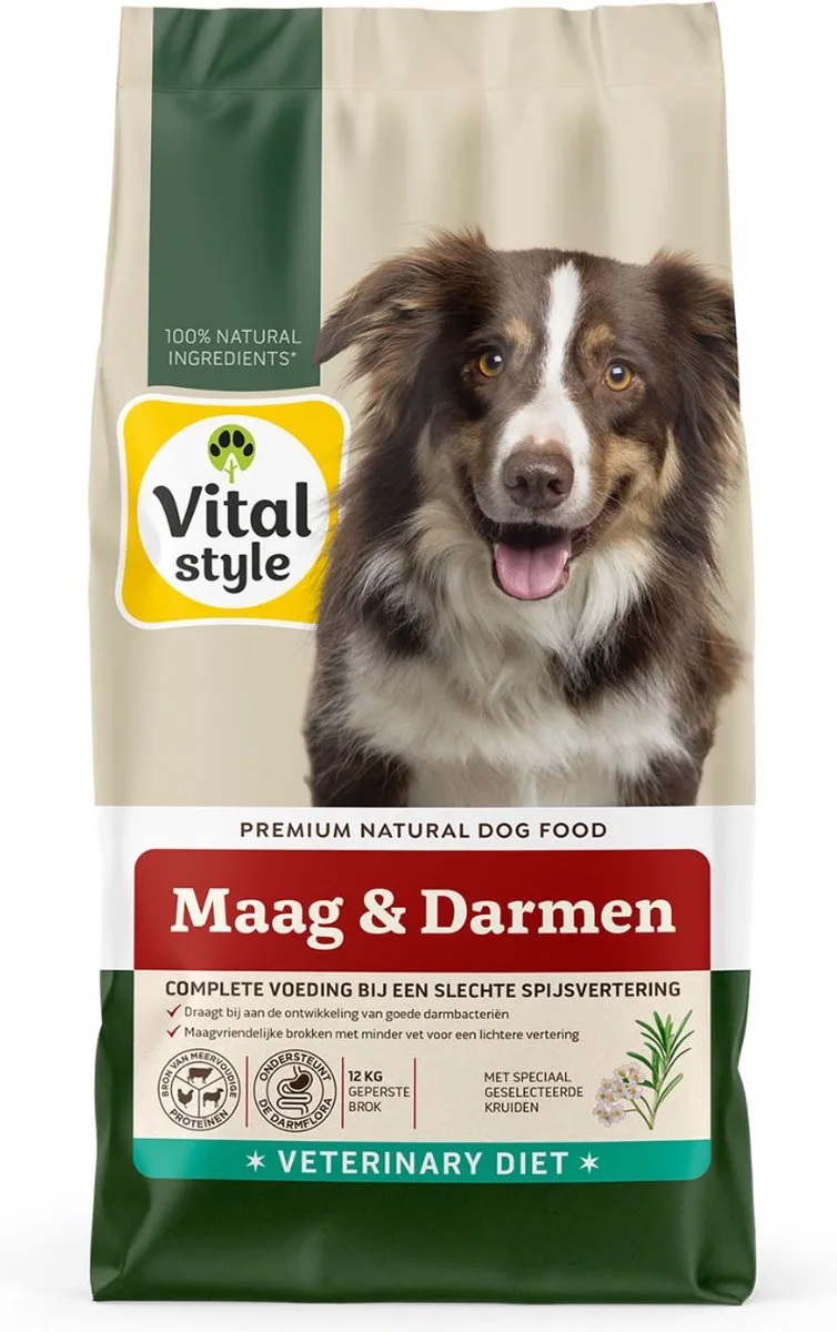 Maag & Darmen - Geperste Hondenbrokken - Voor Honden Met Een Gevoelige Spijsvertering - Met o.a. Heemswortel & Prebiotica - 12 kg fra VitalStyle – produktbillede