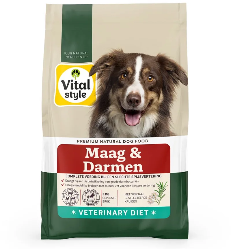 Maag & Darmen - Geperste Hondenbrokken - Voor Honden Met Een Gevoelige Spijsvertering - Met o.a. Heemswortel & Prebiotica - 3 kg by VitalStyle – product photo