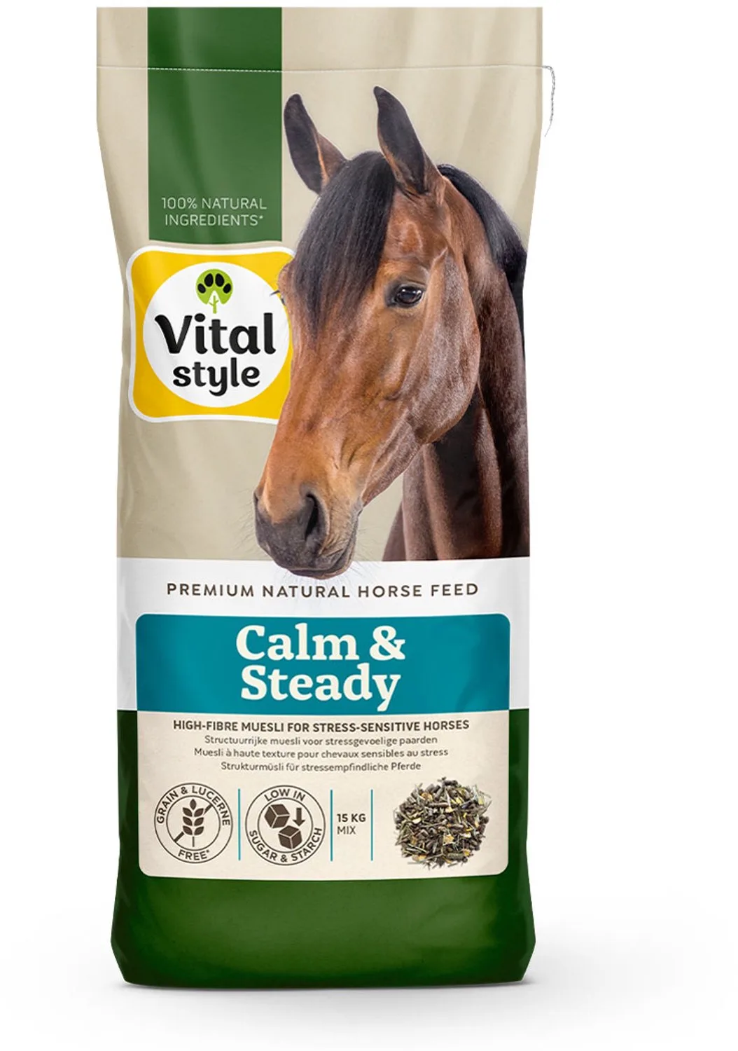 Muesli Calm & Steady - Paardenvoer - Ondersteunt bij Dagelijkse Stress en Spanning - 15 kg de VitalStyle – photo produit