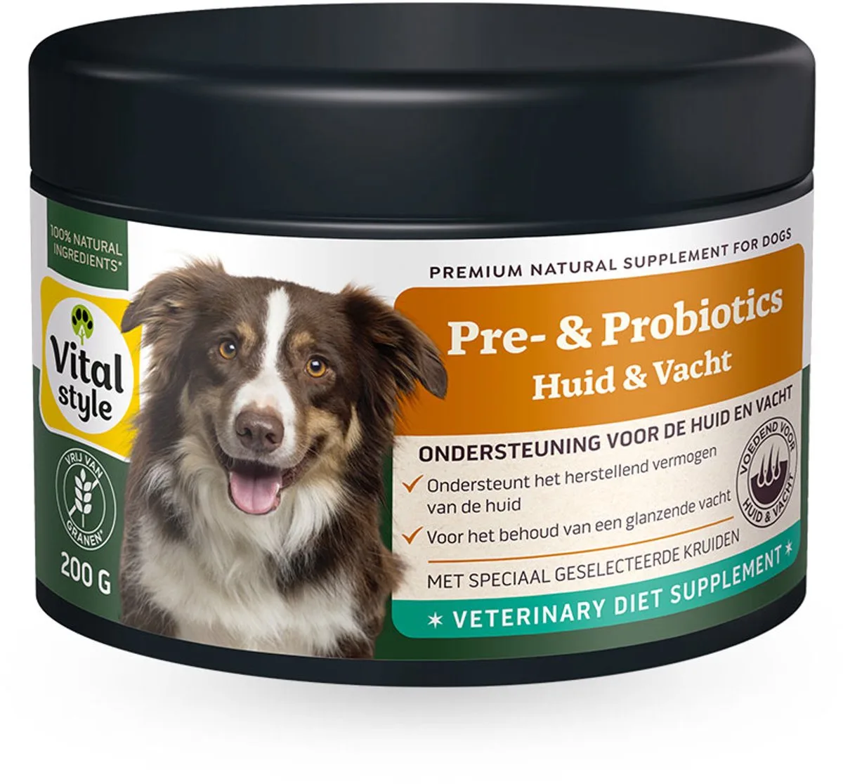 Pre- & Probiotics Huid & Vacht - Honden Supplementen - Huid & Vacht In Balans - Met Prebiotica & Probiotica - Poeder - 200 g van VitalStyle – productfoto
