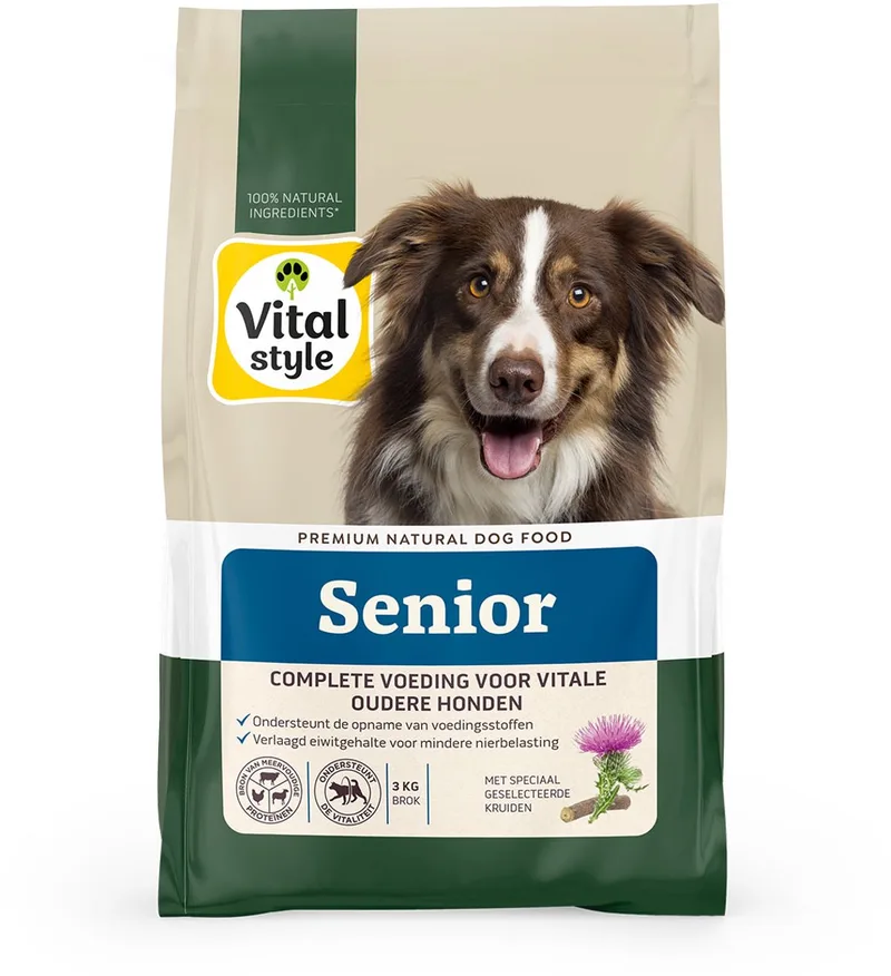 Senior - Hondenbrokken - Extra Ondersteuning Voor De Oudere Hond - Met o.a. Chichoreiwortel & Zoethoutwortel – 3 kg fra VitalStyle – produktbillede