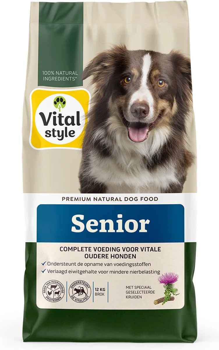 Senior - Hondenbrokken - Extra Ondersteuning Voor De Oudere Hond - Met o.a. Chichoreiwortel & Zoethoutwortel – 12 kg fra VitalStyle – produktbillede