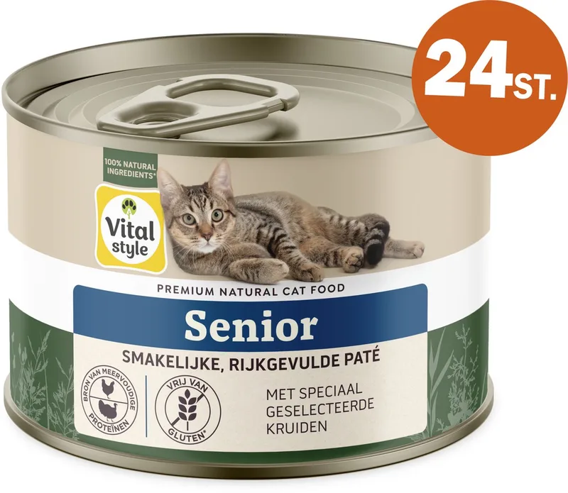 Senior - Natvoer - Extra Ondersteuning Voor De Oudere Kat - Met o.a. Brandnetel & Groenlipmossel - 24 x 200 g de VitalStyle – photo produit