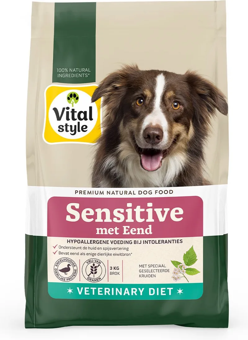 Sensitive Met Eend - Hondenbrokken - Graanvrij - Hypoallergeen - Verminderd voedselintolerantie - 3 kg de VitalStyle – photo produit