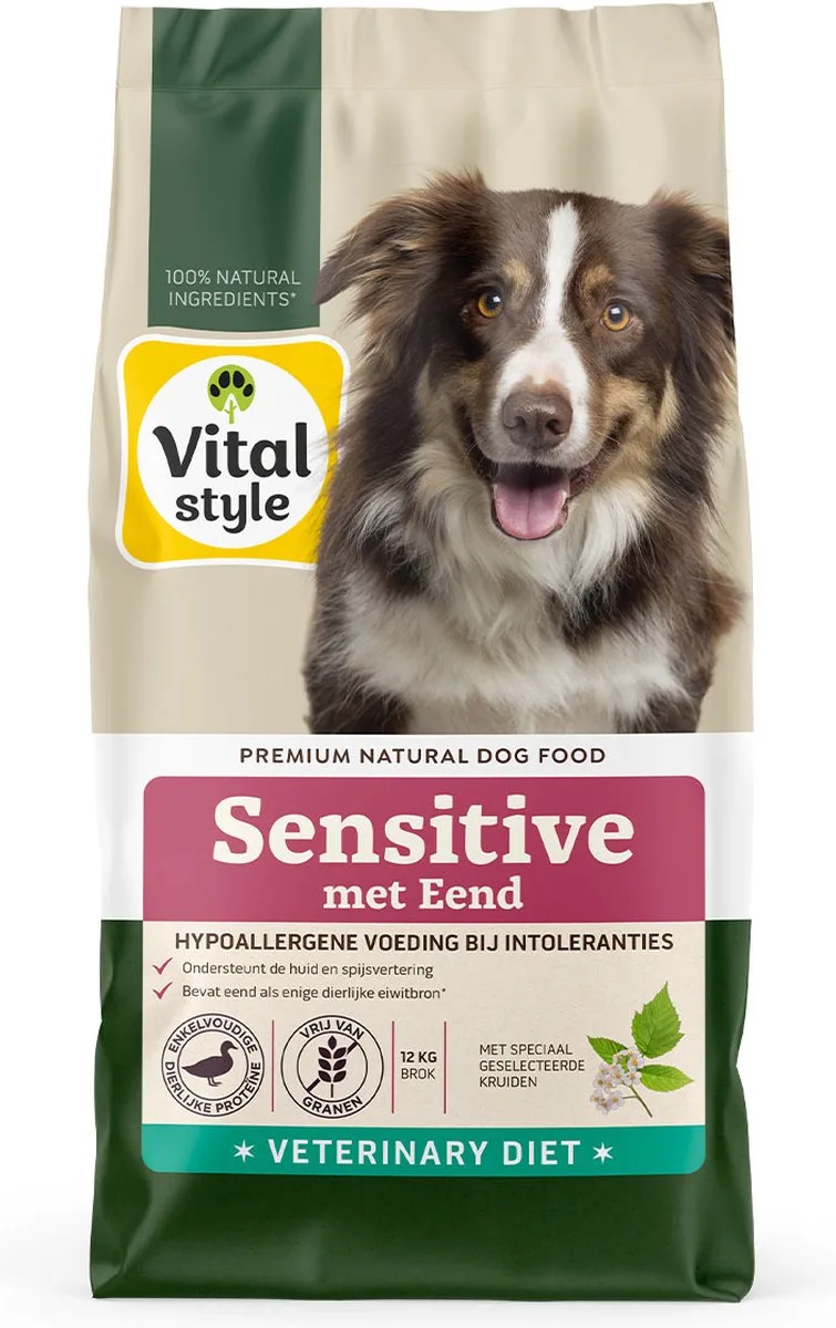 Sensitive Met Eend - Hondenbrokken - Graanvrij - Hypoallergeen - Verminderd voedselintolerantie - 12 kg von VitalStyle – Produktfoto