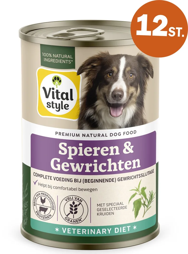 Spieren & Gewrichten - Natvoer - Voor Het Behoud Van Een Goede Mobiliteit - Met o.a. Zalmolie & Glucosamine - 12 x 400 g de VitalStyle – photo produit