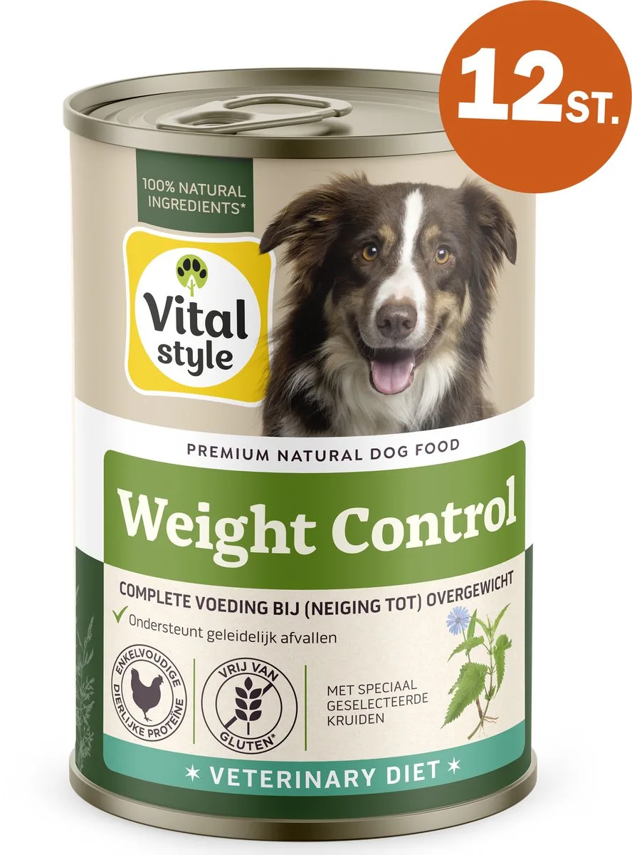 Weight Control - Hondenvoer - Natvoer - Dieetvoer tegen Overgewicht - Laag in Calorieën - 12 x 400 g by VitalStyle – product photo