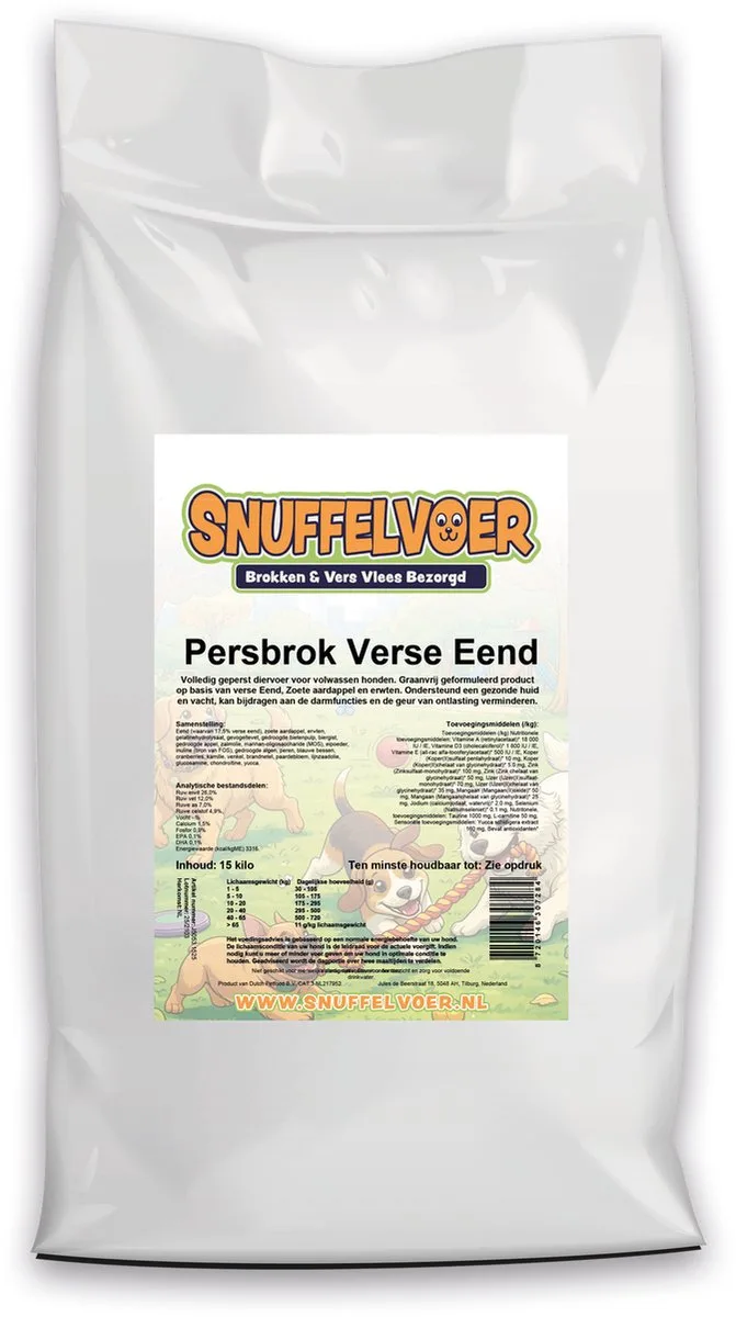 persbrok verse Eend zak 15 kilo (granen en gluten vrij) by Vleesje – product photo