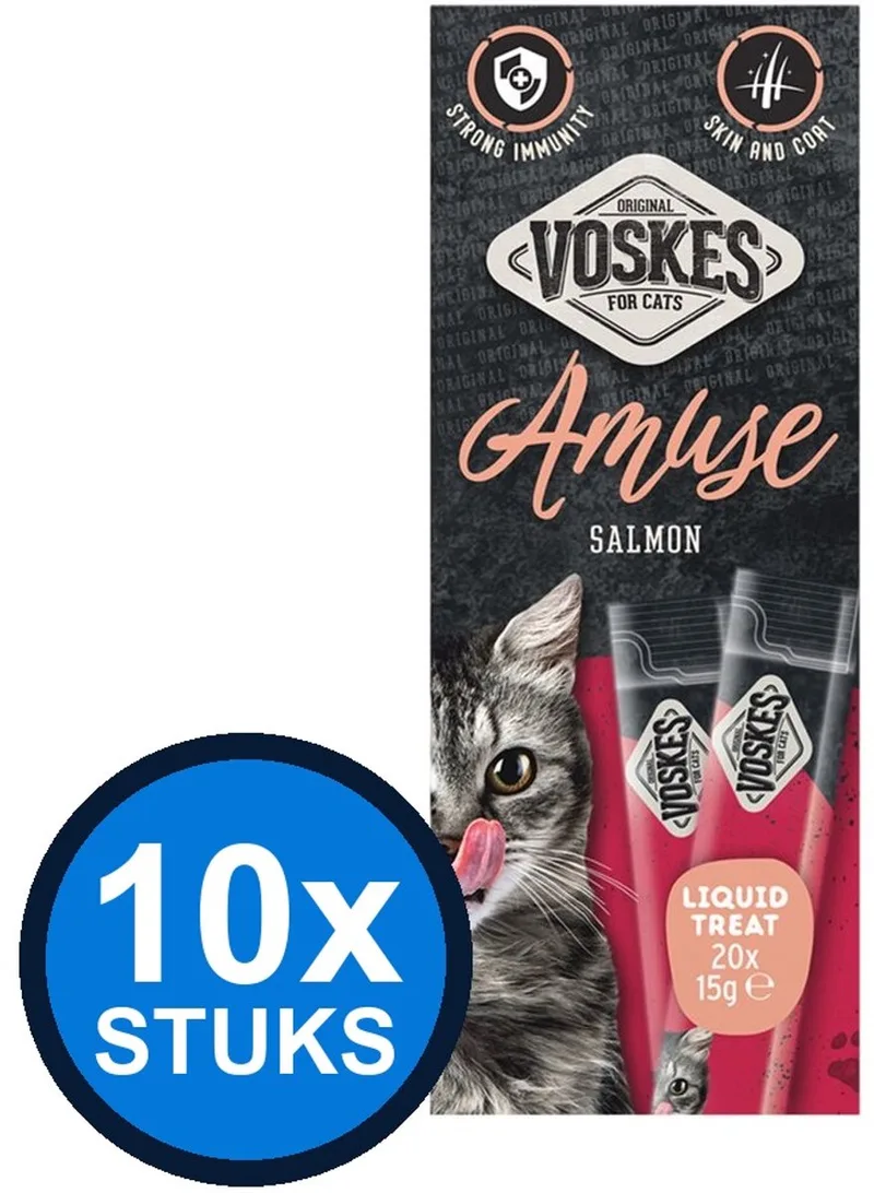 10x Voskes Amuse Liquid Treat Zalm - Kattensnack - 20x15g de Voskes – photo produit