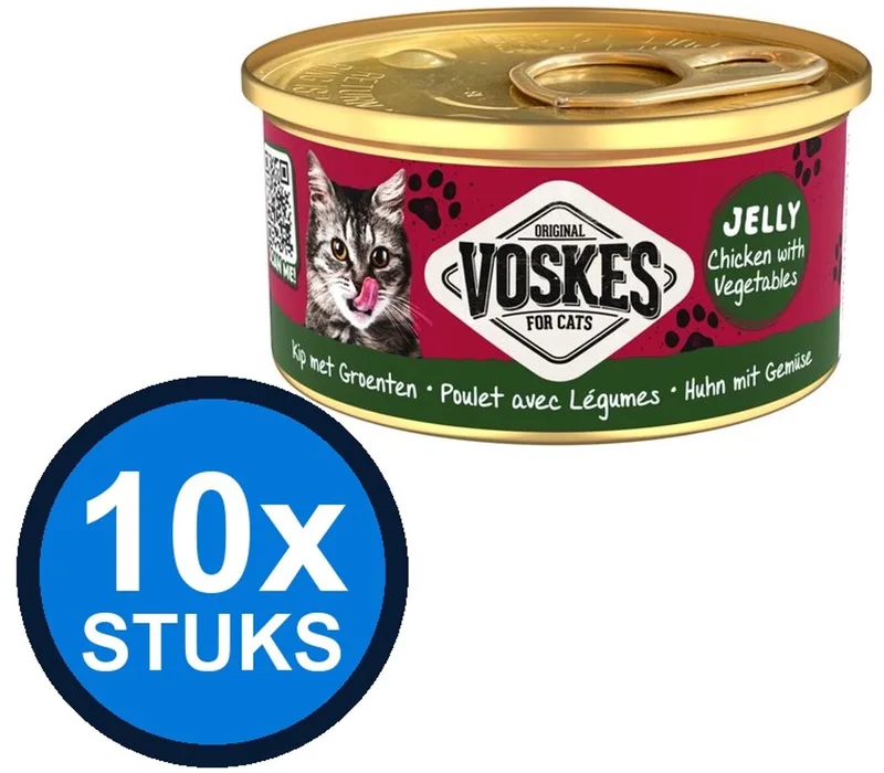 10x Voskes Gelei Kip & Groenten - Kattenvoer - Blik 85g von Voskes – Produktfoto