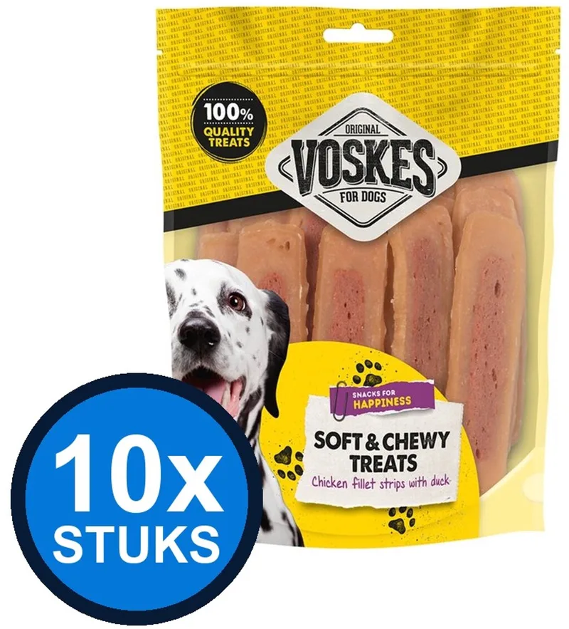 10x Voskes Kipfilet Strips met Eend - Hondensnack - 400g von Voskes – Produktfoto