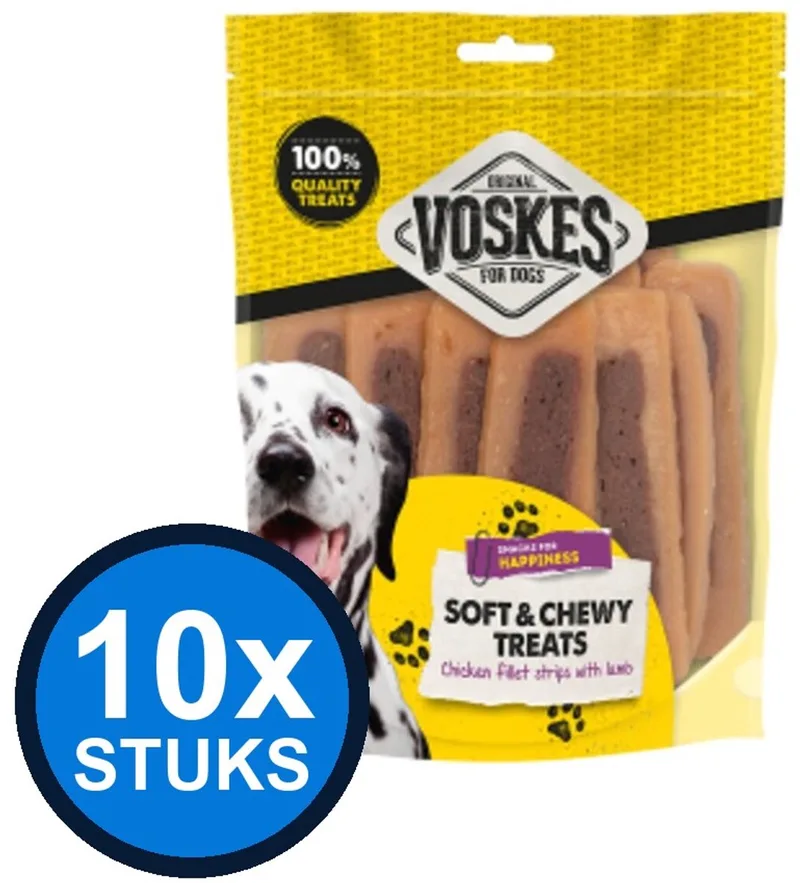 10x Voskes Kipfilet Strips met Lam - Hondensnack - 400g de Voskes – photo produit
