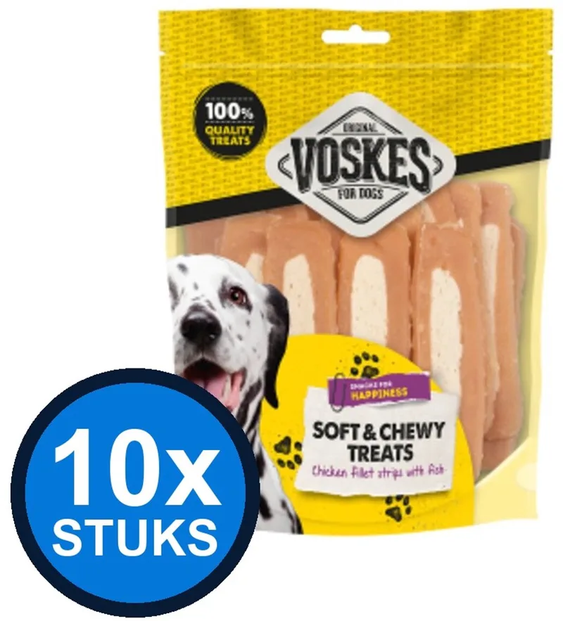 10x Voskes Kipfilet Strips met Vis - Hondensnack - 400g by Voskes – product photo