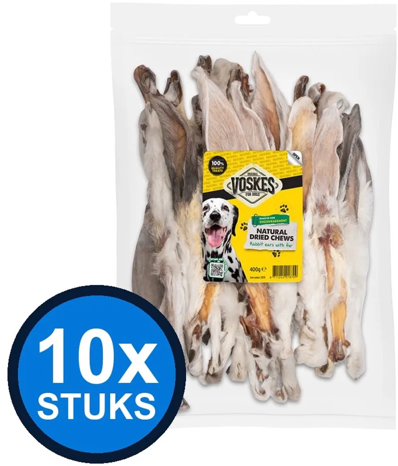 10x Voskes Konijnenoren met Vacht - Hondensnack - 400g de Voskes – photo produit