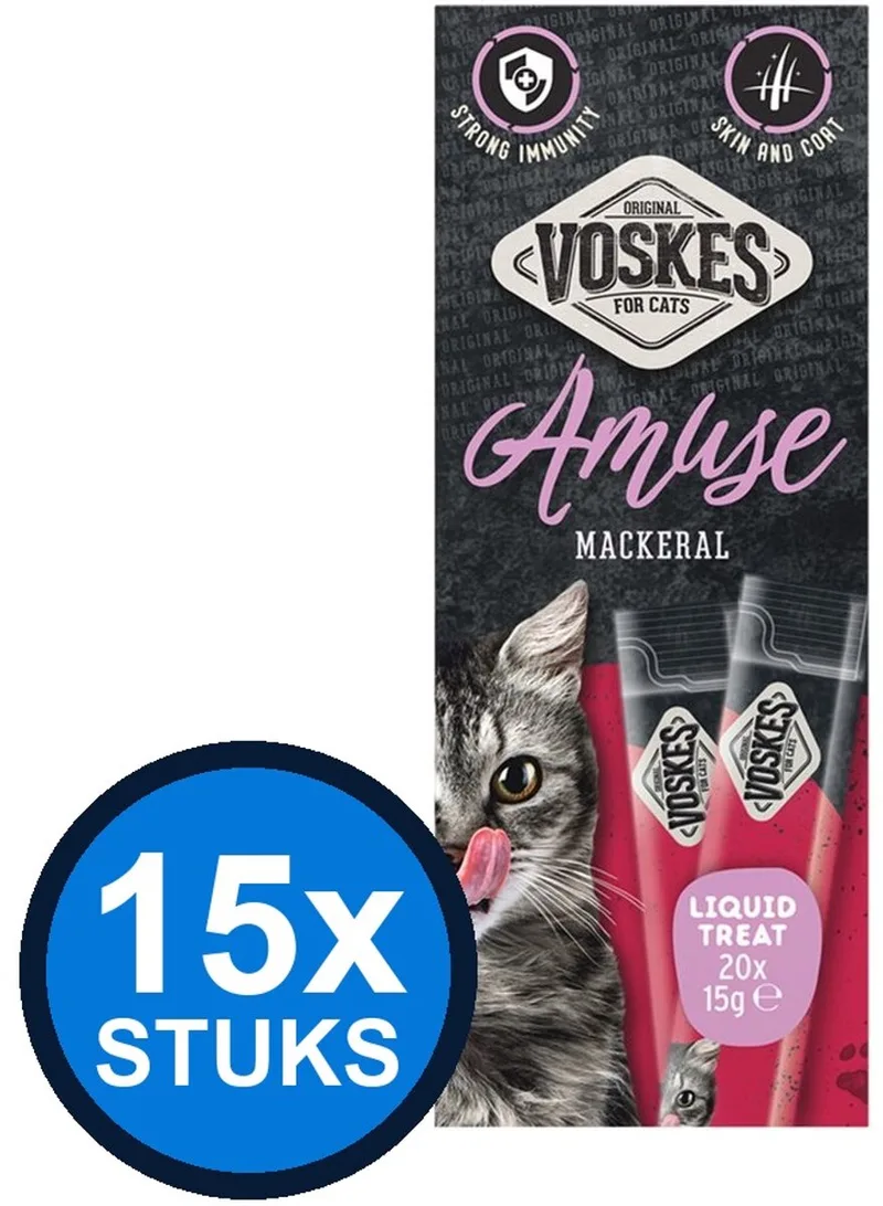 15x Voskes Amuse Liquid Treat Makreel - Kattensnack - 20x15g de Voskes – photo produit