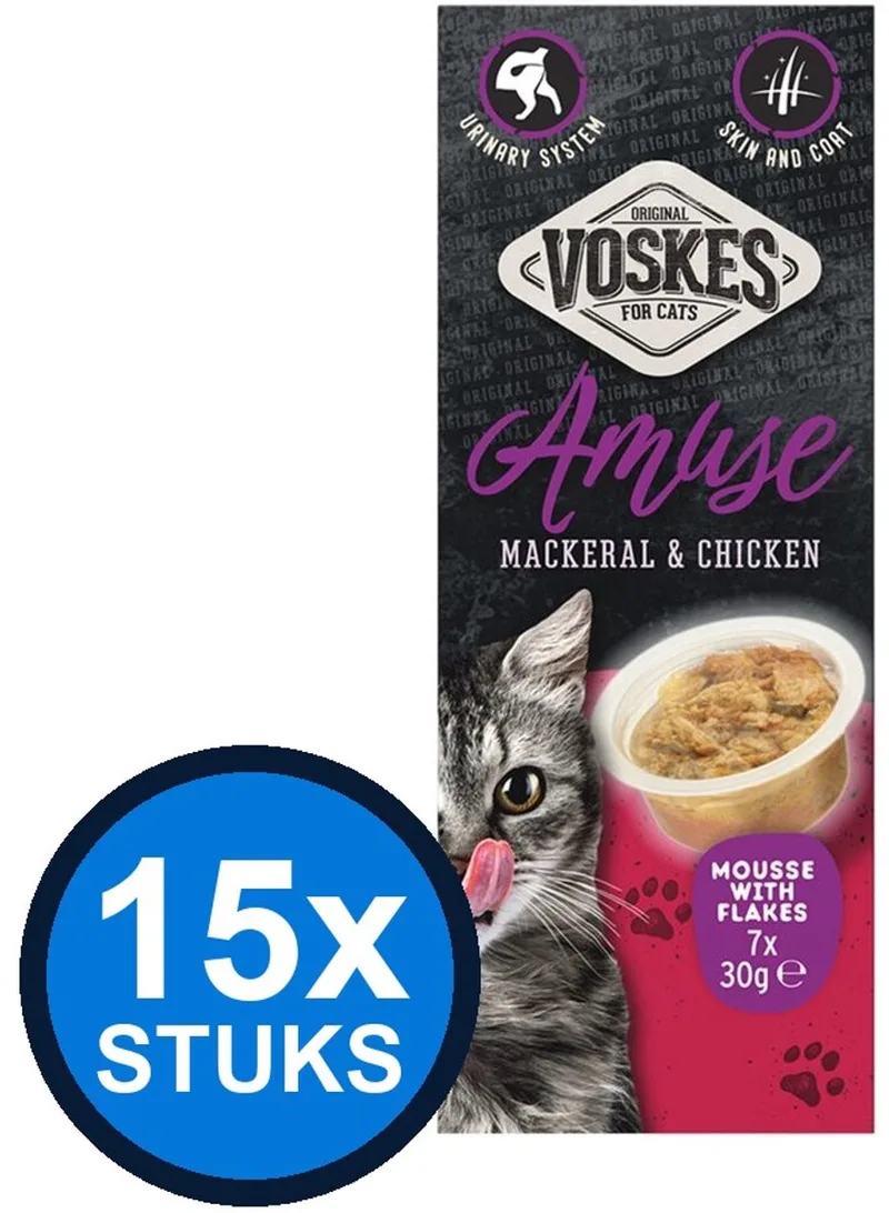 15x Voskes Amuse Mousse Makreel & Kip - Kattensnack - 7x30g by Voskes – product photo