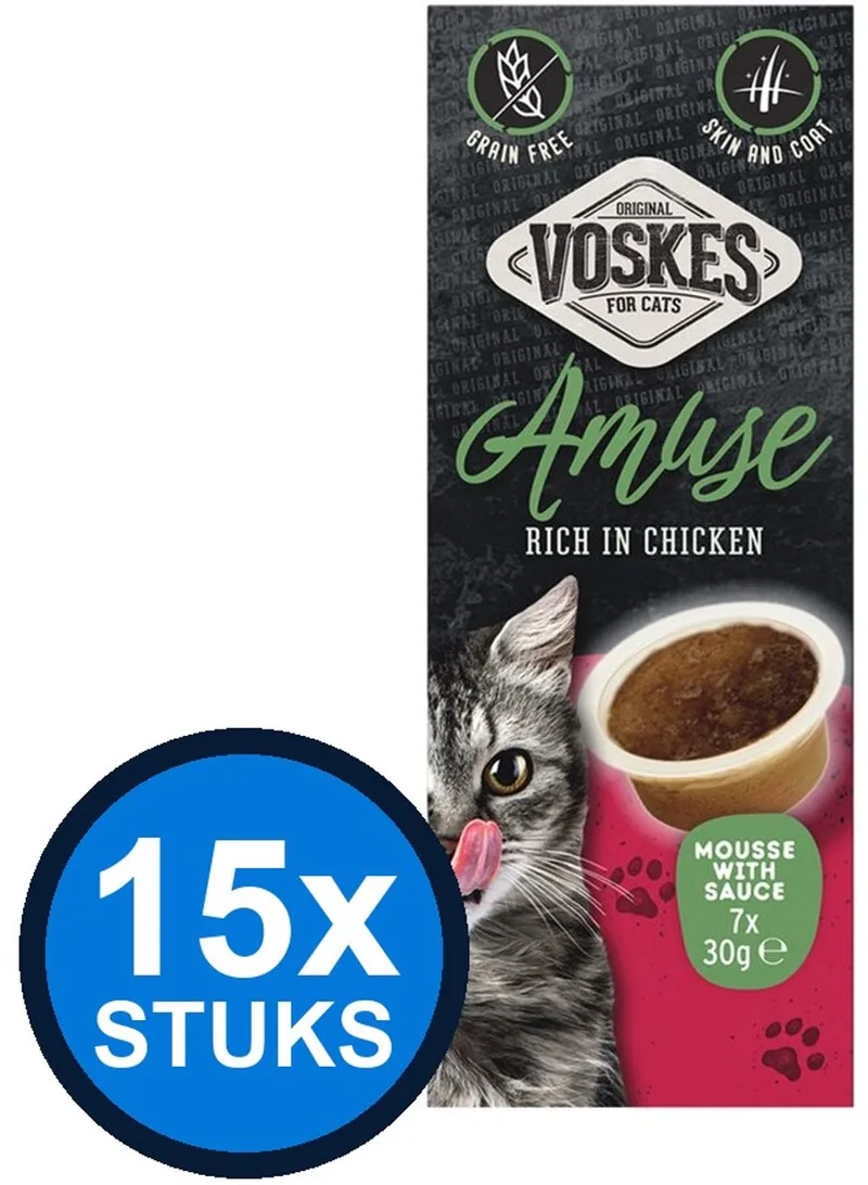 15x Voskes Amuse Mousse Rijk aan Kip in Saus - Kattensnack - 7x30g by Voskes – product photo