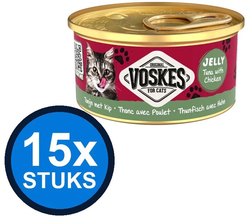 15x Voskes Gelei Tonijn & Kip - Kattenvoer - Blik 85g de Voskes – photo produit