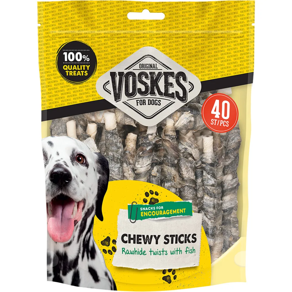 15x Voskes Hondensnack Rawhide Sticks Vis 40 stuks van Voskes – productfoto