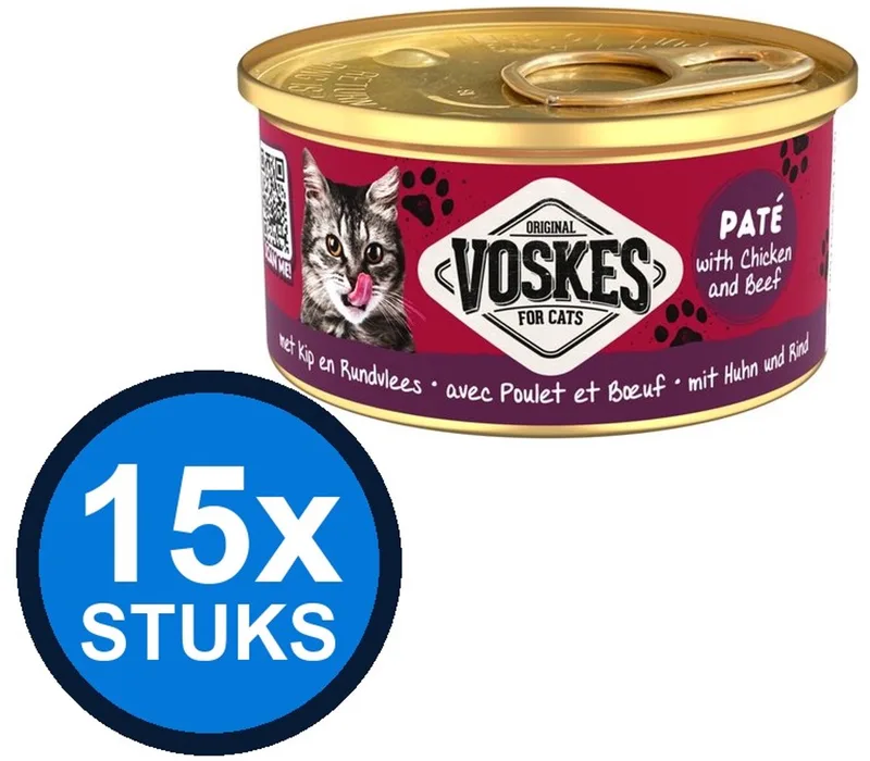 15x Voskes Pate Kip & Rundvlees - Kattenvoer - Blik 85g de Voskes – photo produit