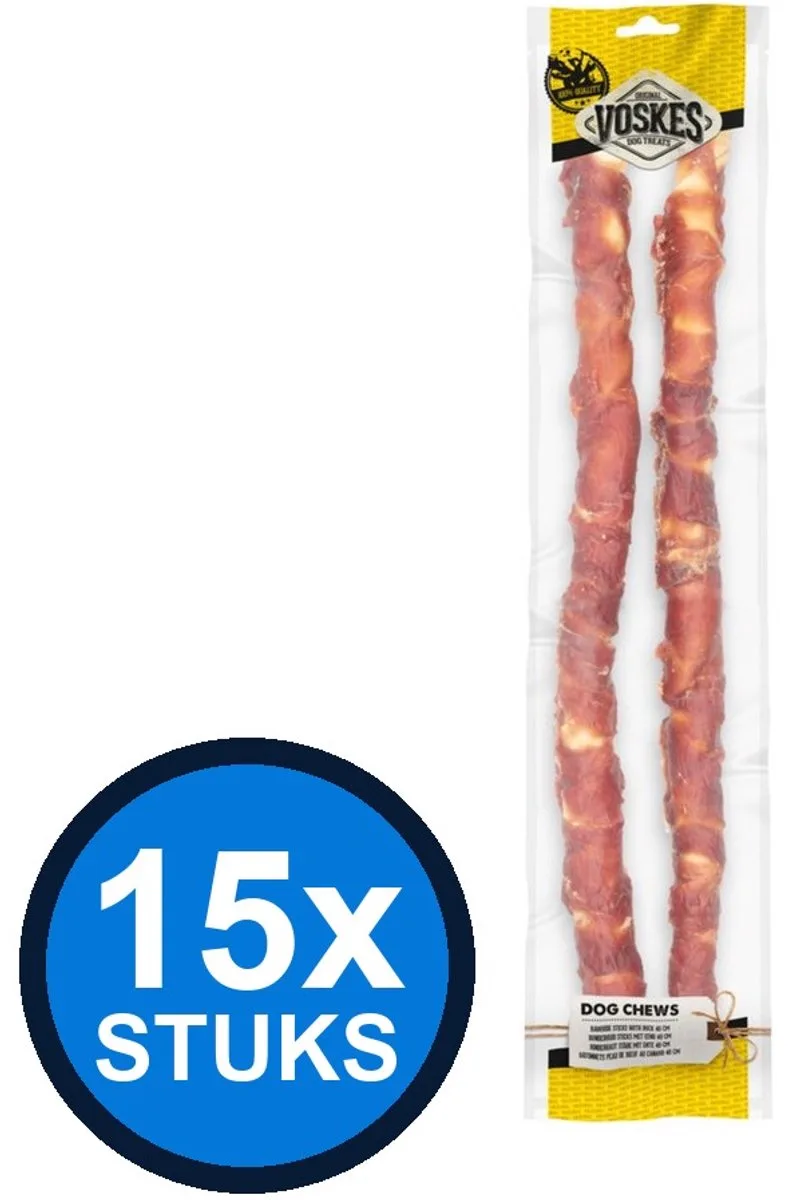 15x Voskes Runderhuid Sticks met Eend - Hondensnack - 400g de Voskes – photo produit