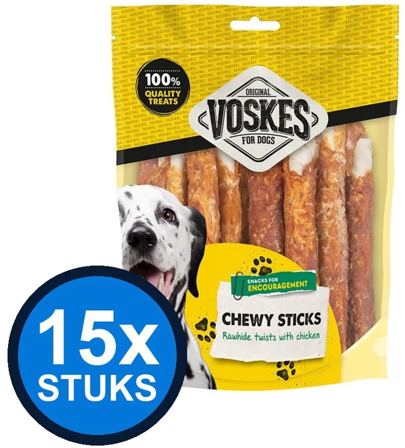 15x Voskes Runderhuid Sticks met Kip - Hondensnack - 400g de Voskes – photo produit