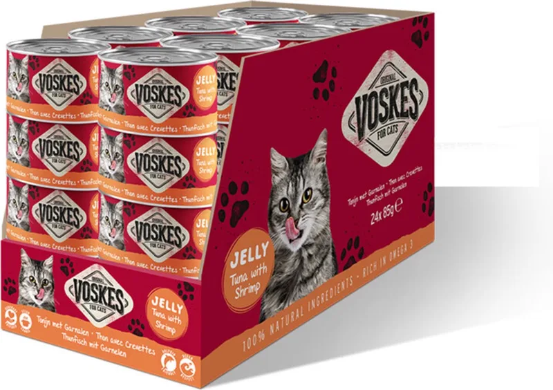 24x Voskes Kattenvoer Nat Tonijn met Garnalen 85 gr von Voskes – Produktfoto