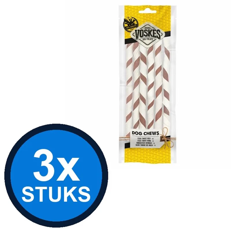 3x Voskes Twist Sticks Beef M - Hondensnack - 6 stuks by Voskes – product photo