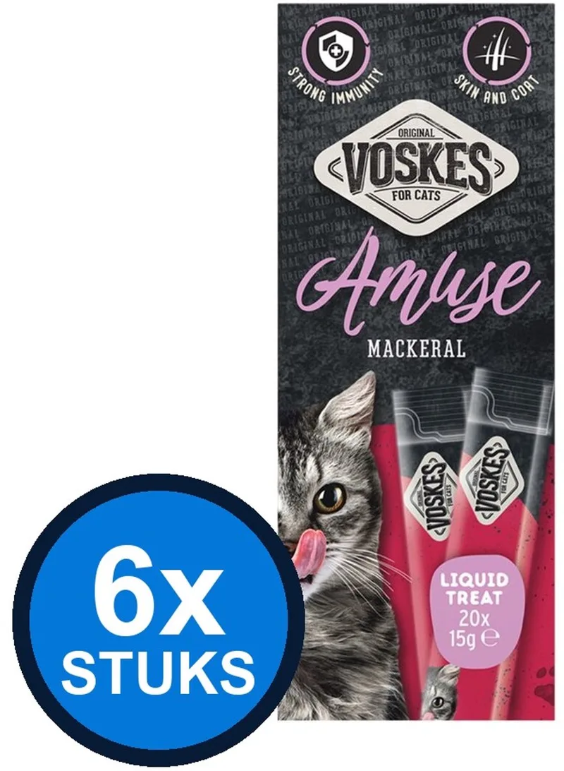6x Voskes Amuse Liquid Treat Makreel - Kattensnack - 20x15g by Voskes – product photo