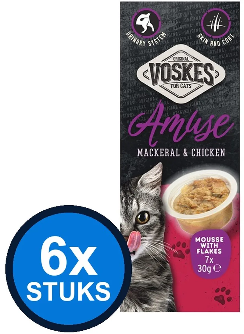 6x Voskes Amuse Mousse Makreel & Kip - Kattensnack - 7x30g von Voskes – Produktfoto