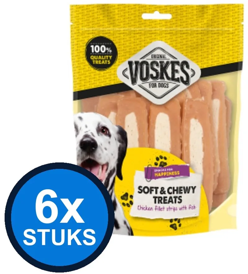 6x Voskes Kipfilet Strips met Vis - Hondensnack - 400g von Voskes – Produktfoto