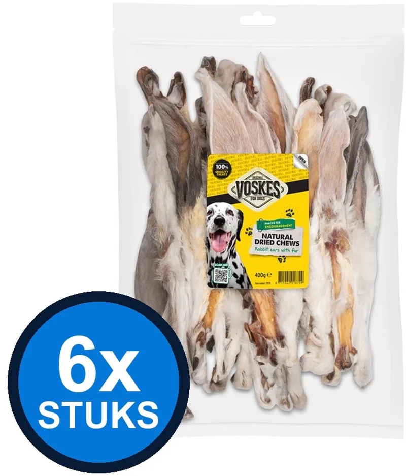 6x Voskes Konijnenoren met Vacht - Hondensnack - 400g de Voskes – photo produit