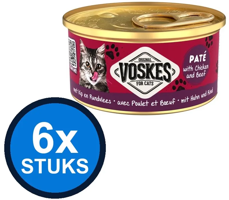 6x Voskes Pate Kip & Rundvlees - Kattenvoer - Blik 85g by Voskes – product photo