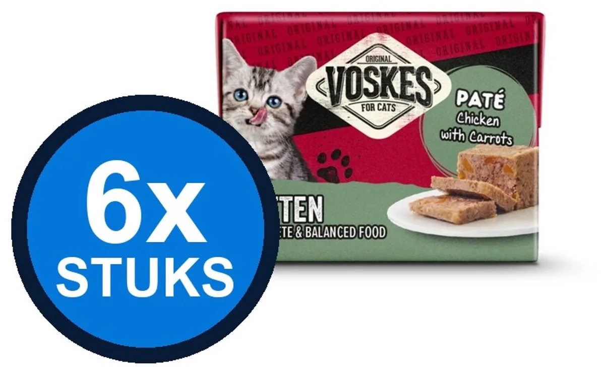 6x Voskes paté kitten kip&wortelen 8x95gr fra Voskes – produktbillede