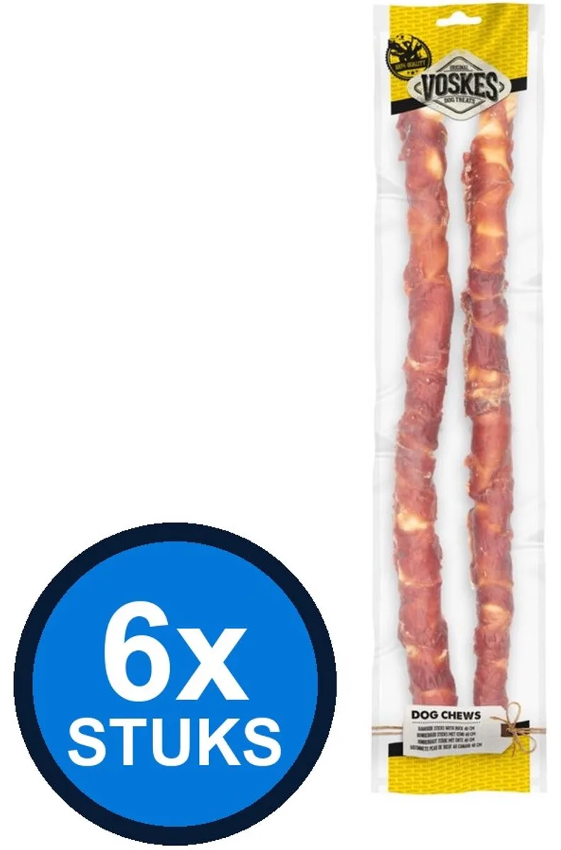 6x Voskes Runderhuid Sticks Rund & Kip - Hondensnack - 400g de Voskes – photo produit