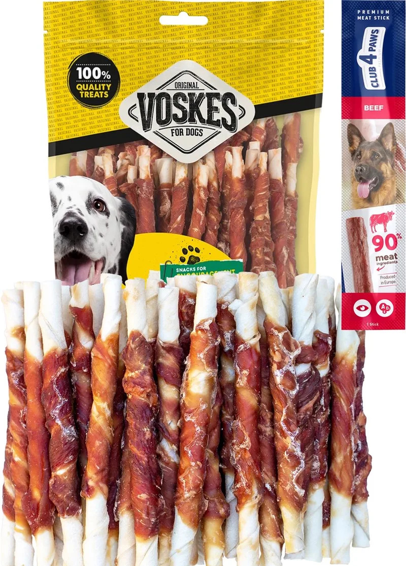 dog chews stick met eend 2 x 400 gram met gratis Club 4 Paws hondensnack de Voskes – photo produit