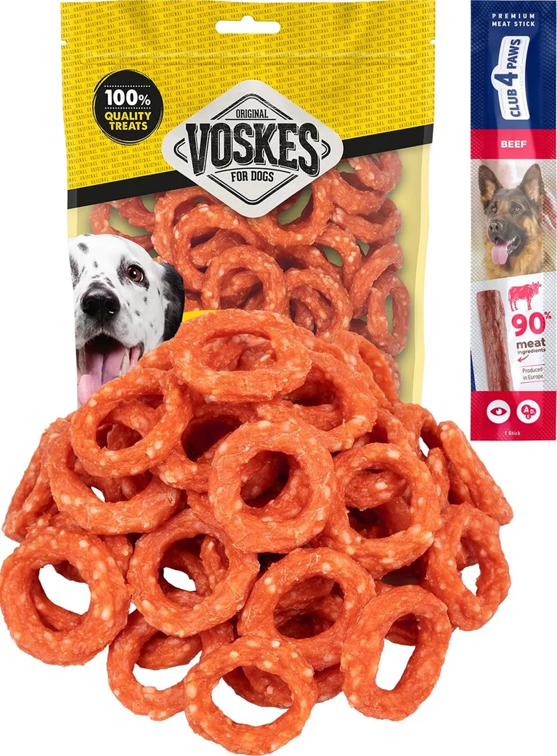 eend en rijst ringen 2 x 400 gram met gratis Club 4 Paws hondensnack de Voskes – photo produit