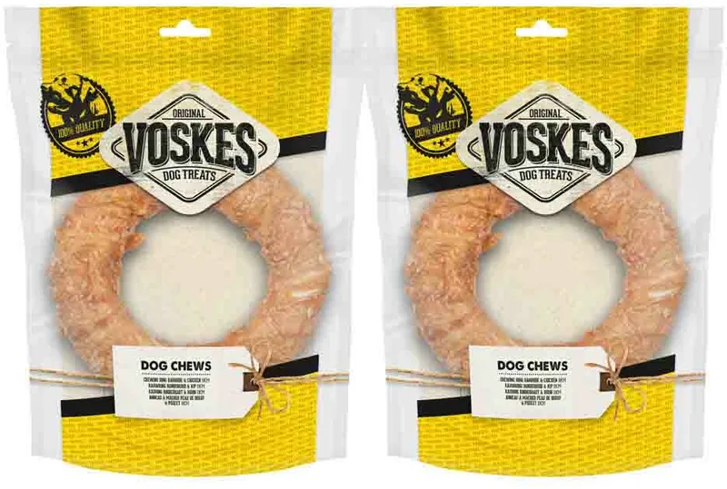 Hondensnack Kauwring Runderhuid met Kip - 2 x 19 cm - Voordeelverpakking de Voskes – photo produit