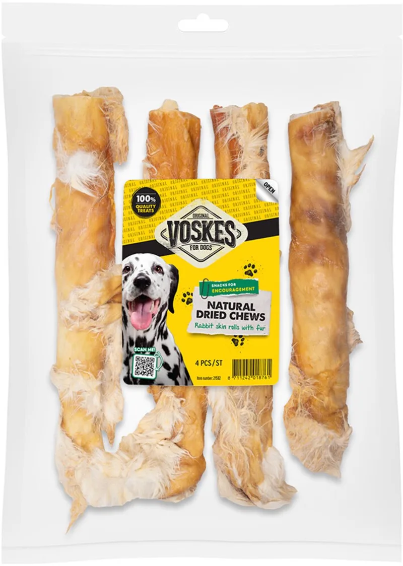 Hondensnack Konijnenhuidrollen met Vacht - 20 x 4 stuks - Voordeelverpakking de Voskes – photo produit