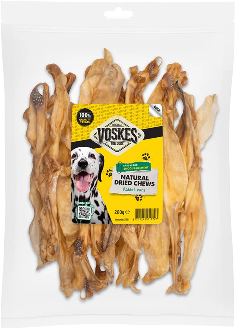 Hondensnack Konijnenoren - 200 gr von Voskes – Produktfoto