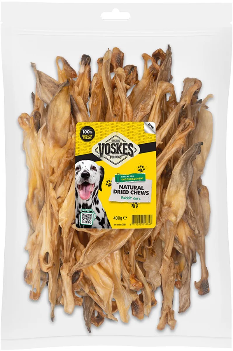 Hondensnack Konijnenoren - 400 gr von Voskes – Produktfoto