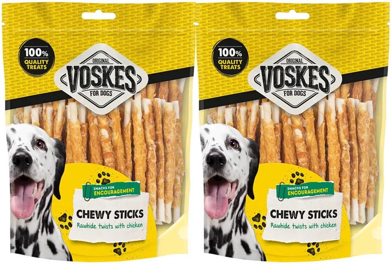 Hondensnack Rawhide Sticks Kip - 2 x 400 gr - Voordeelverpakking de Voskes – photo produit