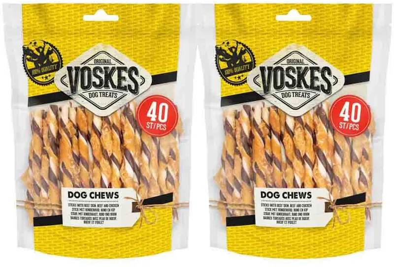 Hondensnack Rawhide Sticks Kip - Rund - 2 x 400 gr - Voordeelverpakking de Voskes – photo produit