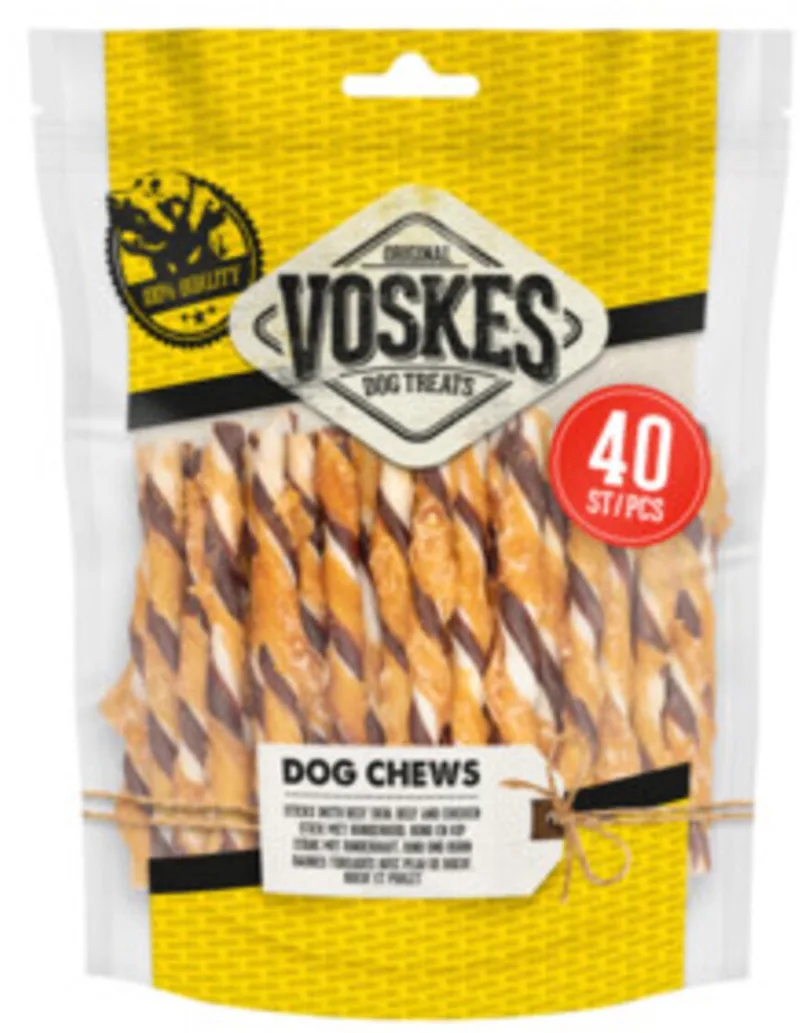 Hondensnack Rawhide Sticks Kip - Rund - 400 gr de Voskes – photo produit