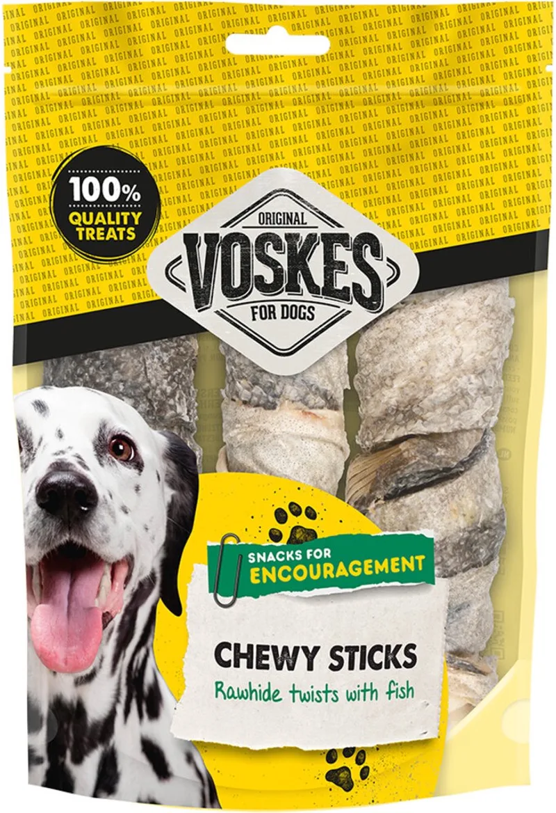 Hondensnack Rawhide Sticks Vis - 10 x 3 stuks - Voordeelverpakking de Voskes – photo produit