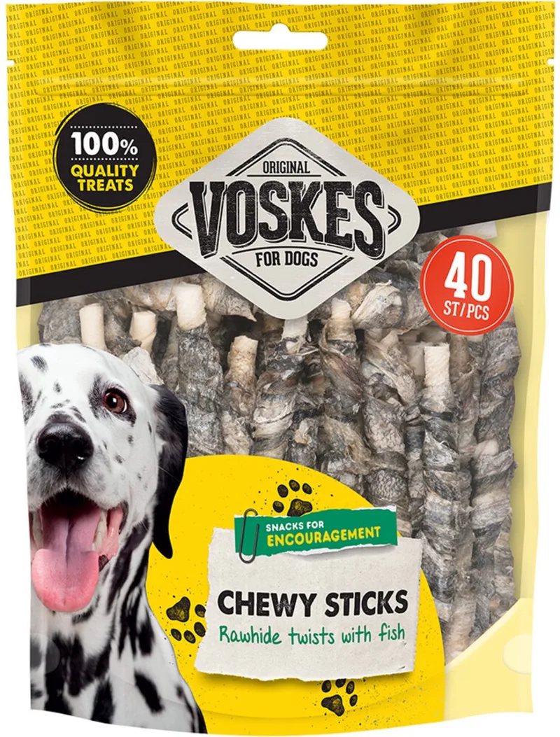 Hondensnack Rawhide Sticks Vis - 40 stuks by Voskes – product photo